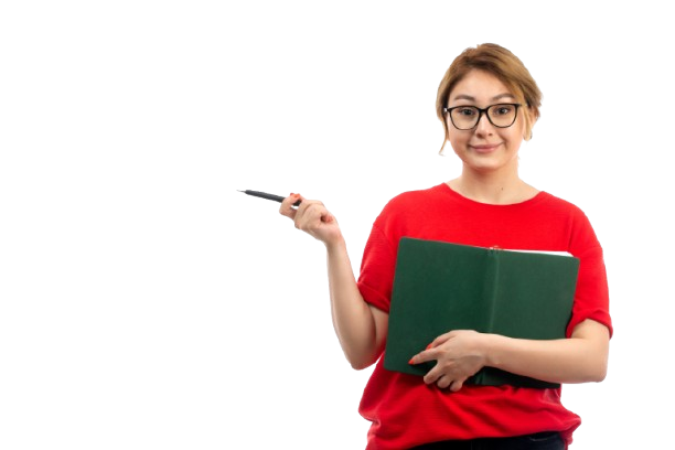 front view young female student red t shirt holding copybook smiling white removebg preview